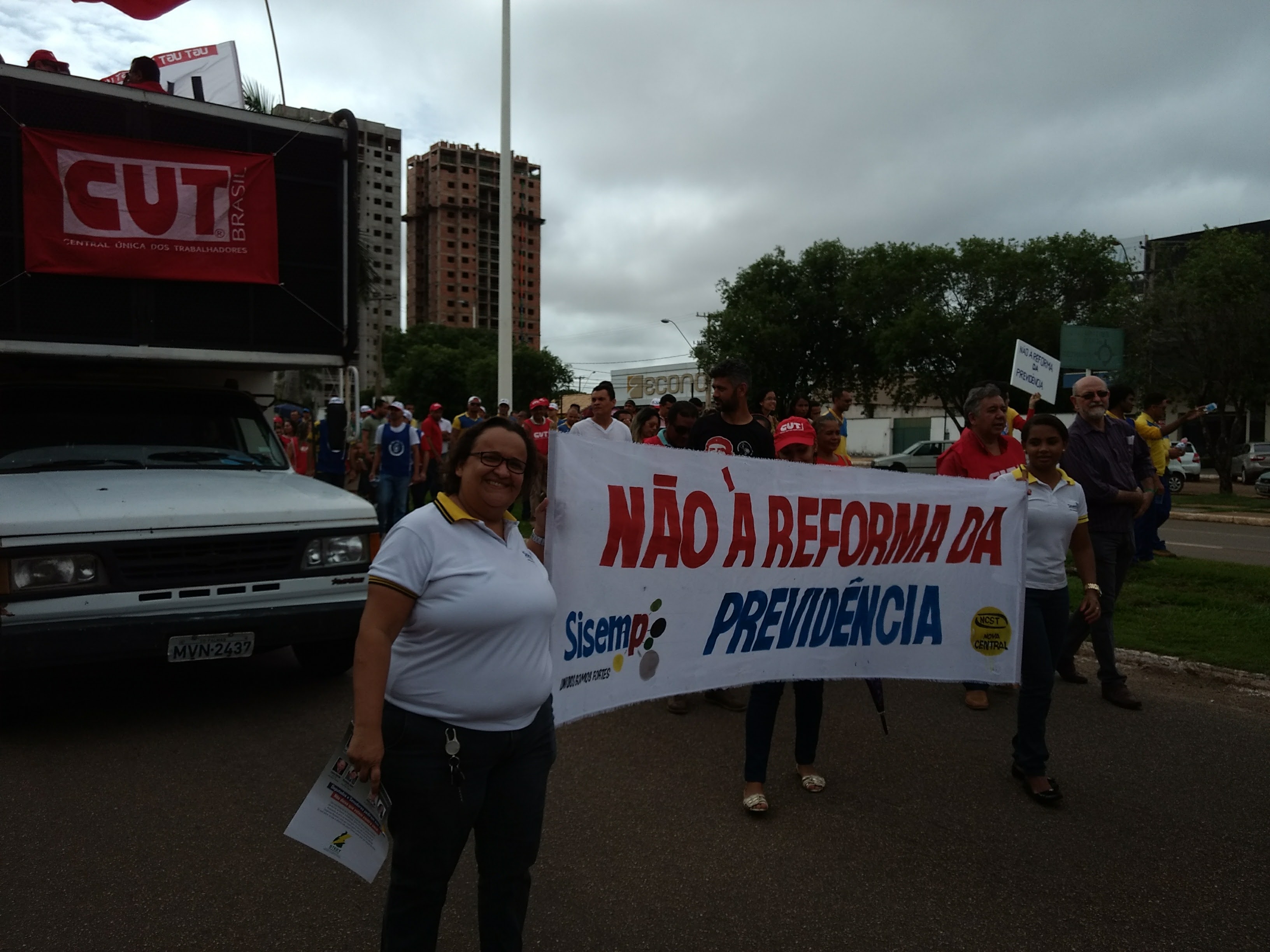 Durante manifestação contra a Reforma da Previdência